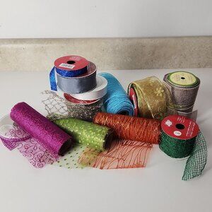 Set crafting supplies metallic deco mesh ribbons for wreath holiday decor lot